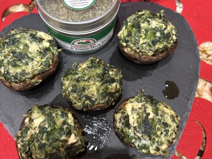 Luvafoodie Garlic and Green Herb Spinach Stuffed Mushrooms